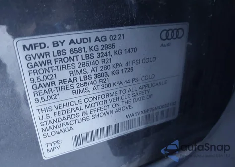 2021 Audi Q7 Prestige 55 Tfsi Quattro Tiptronic z USA, uszkodzony, nr VIN WA1VXBF79MD032133